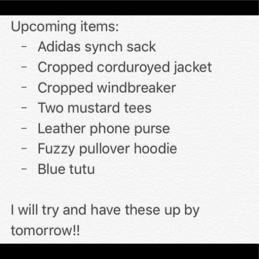Upcoming items!!